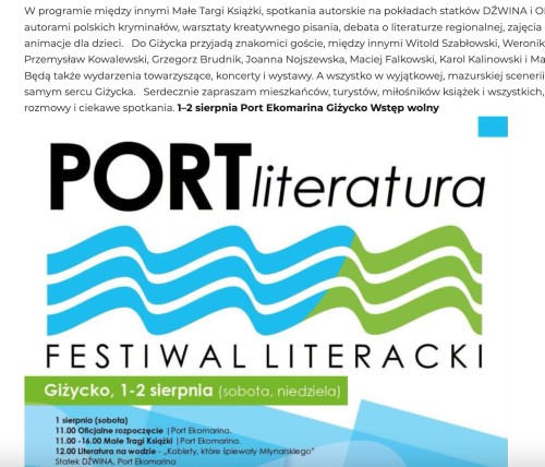 PORT literatura – Giżycko zaprasza na wyjątkowy Festiwal Literacki  