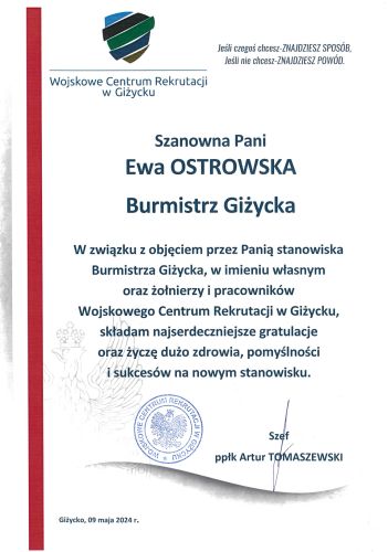 Olsztyn, dnia 23 kwietnia 2024r.  Burmistrz Miasta Giżycka Ewa Ostrowska  Kolejny raz w naszej Ojczyźnie zakończyło się święto demokracji, wybory na szczeblu samorządowym. Z wielką radością śledziłem 