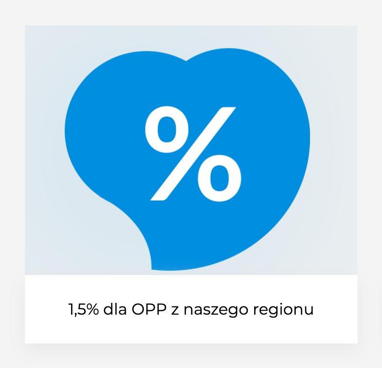 Serduszko z % i napisem 1,5% dla OPP z naszego regionu